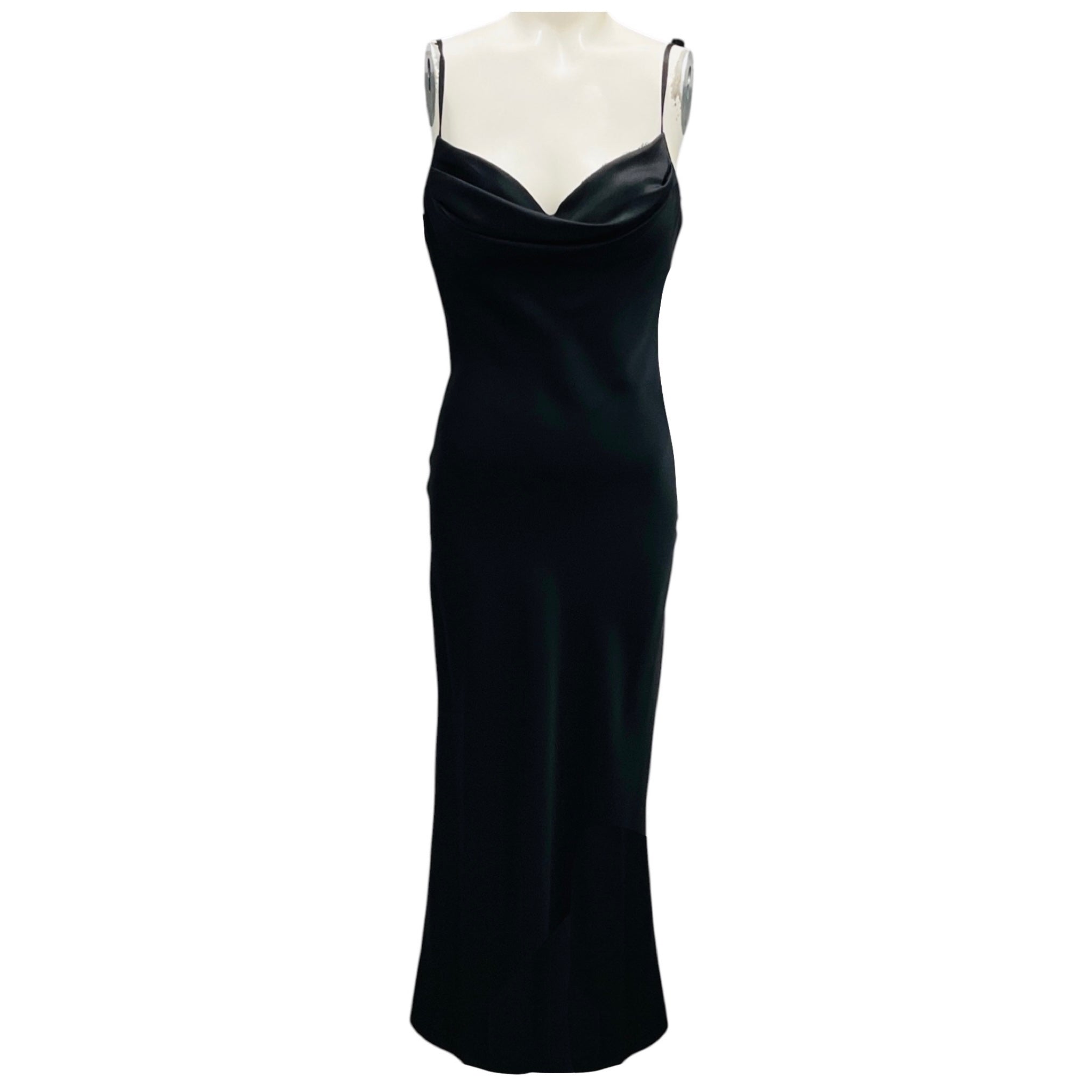 Alexander McQueen Black Silk Satin Slip Evening Dress