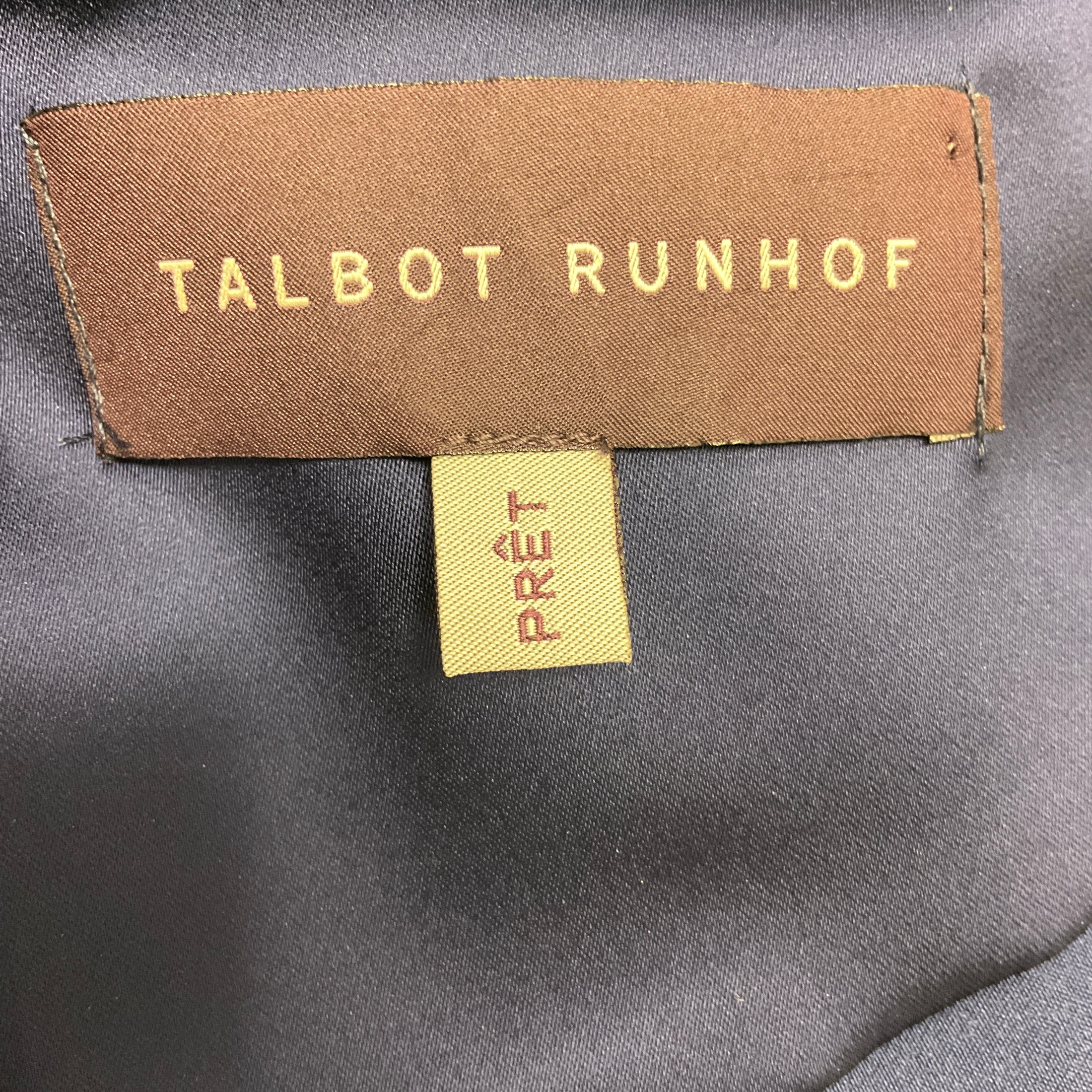 Talbot Runhof Navy Mesh Tulle Detail Long Sleeved Satin Cocktail Dress