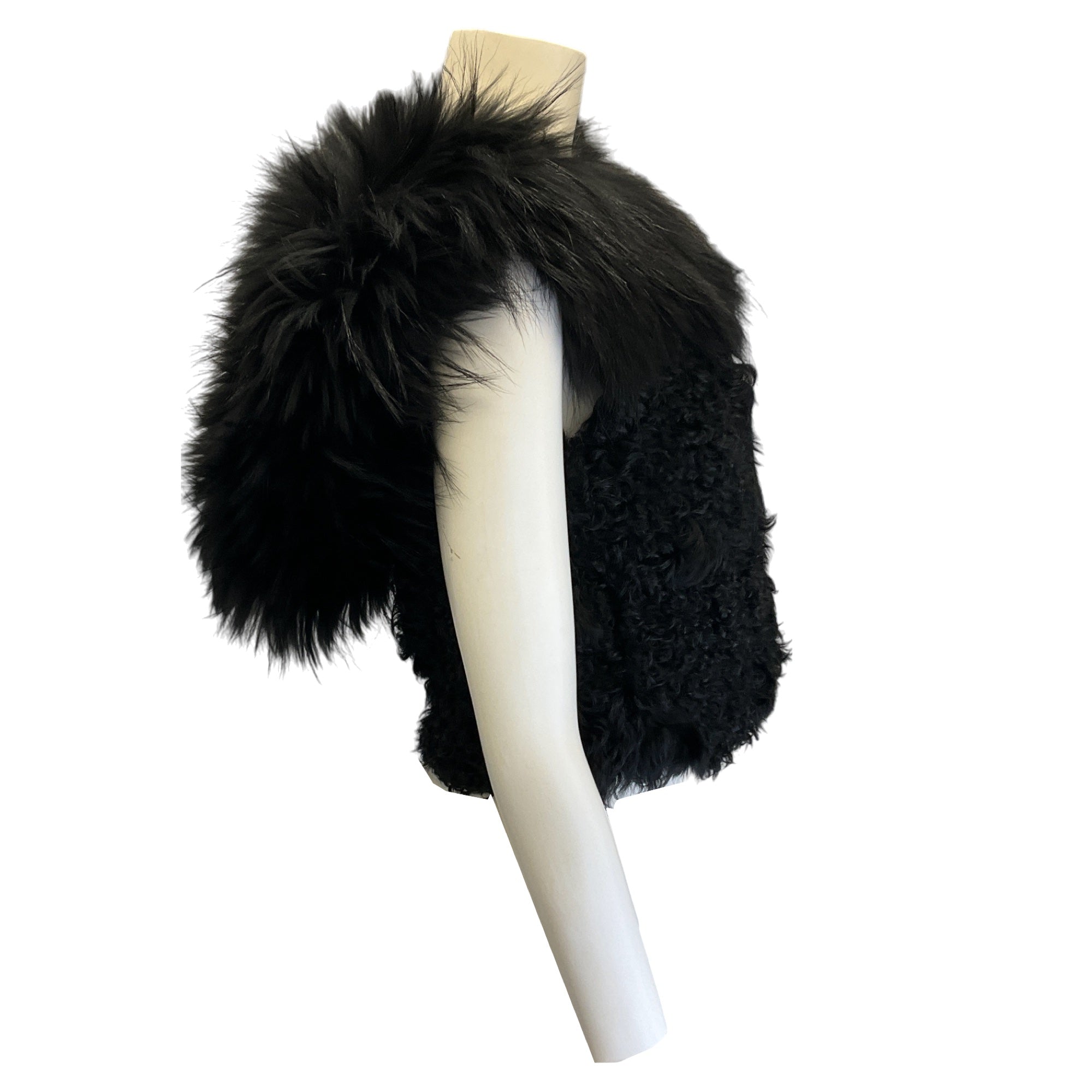 Yves Salomon Black Raccoon Fur and Lamb Fur Vest