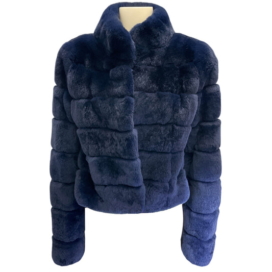 Linda Richards Blue Cropped Rabbit Fur Jacket