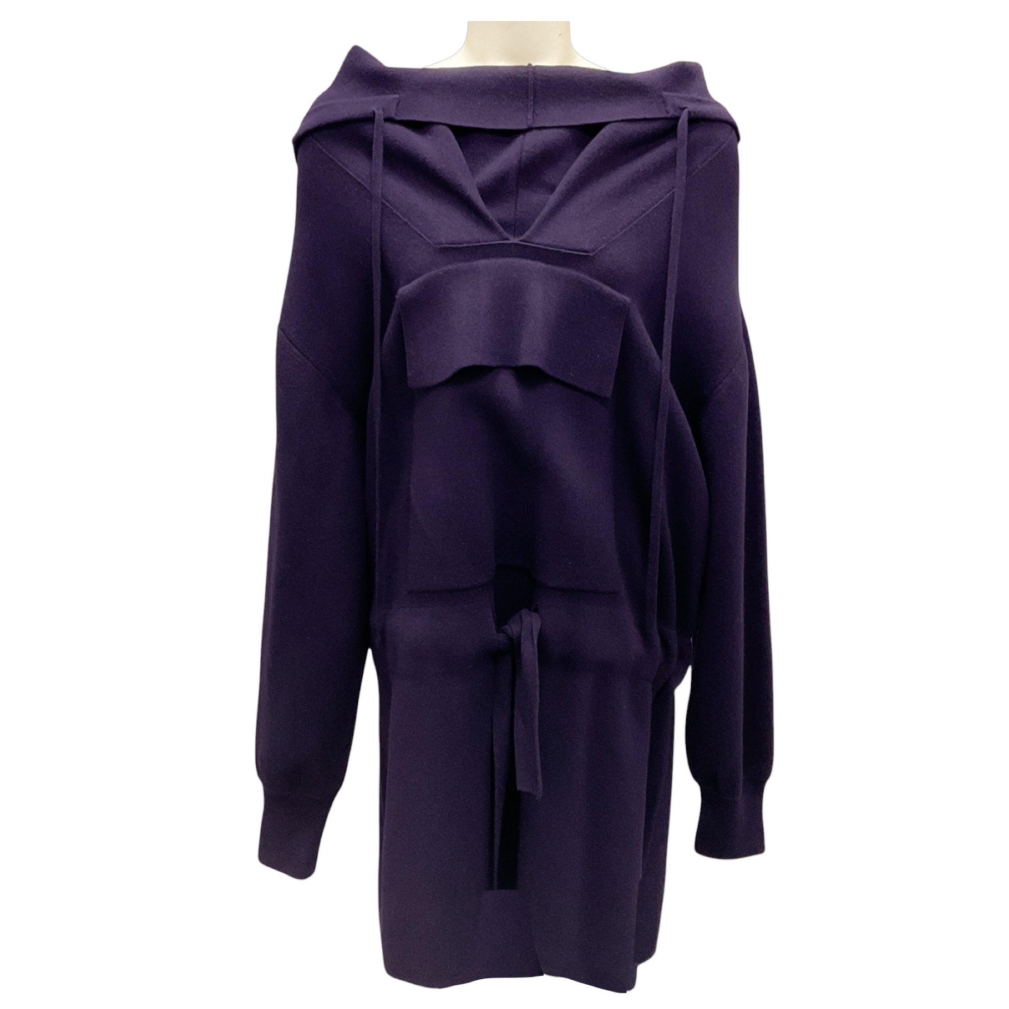 Akris Purple Hooded Wool and Cashmere Knit Sweater Dress