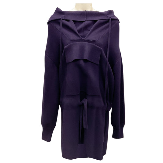 Akris Purple Hooded Wool and Cashmere Knit Sweater Dress