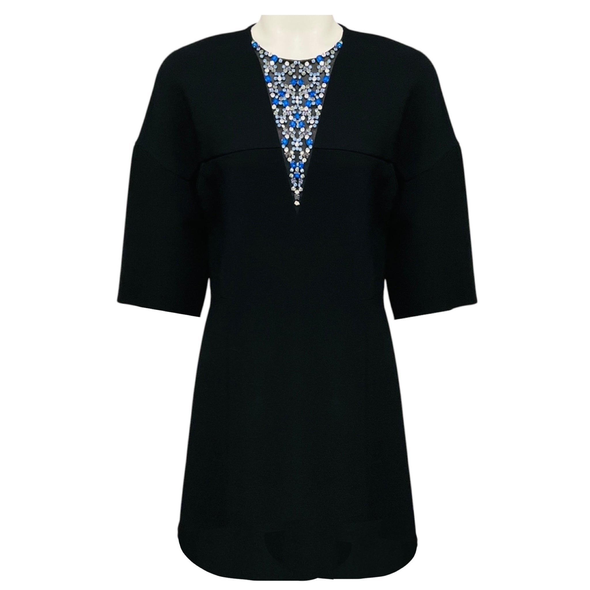 3.1 Phillip Lim Black Rhinestone Embellished Short Sleeved Crepe Mini Dress