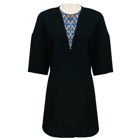 3.1 Phillip Lim Black Rhinestone Embellished Short Sleeved Crepe Mini Dress
