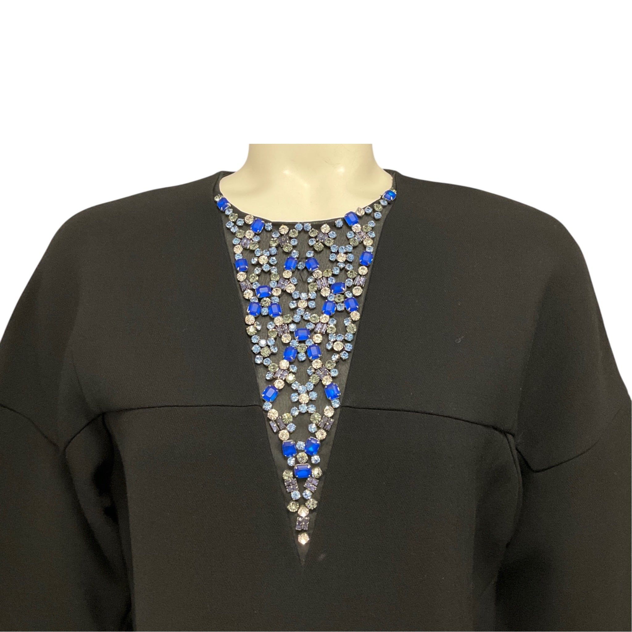 3.1 Phillip Lim Black Rhinestone Embellished Short Sleeved Crepe Mini Dress