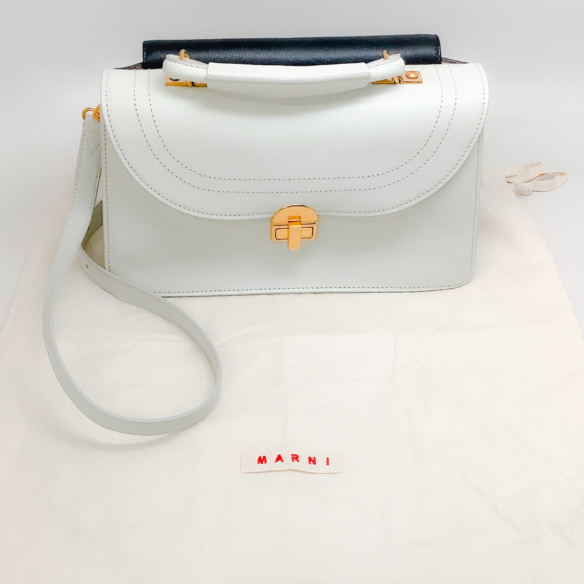 Marni Juliette Ivory / Black Bi Color Top Handle Bag