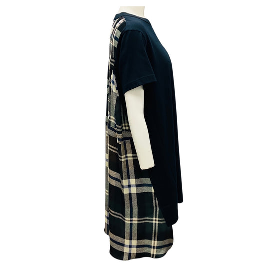 Sacai Navy Multi Cotton Jersey and Plaid Satin Dress