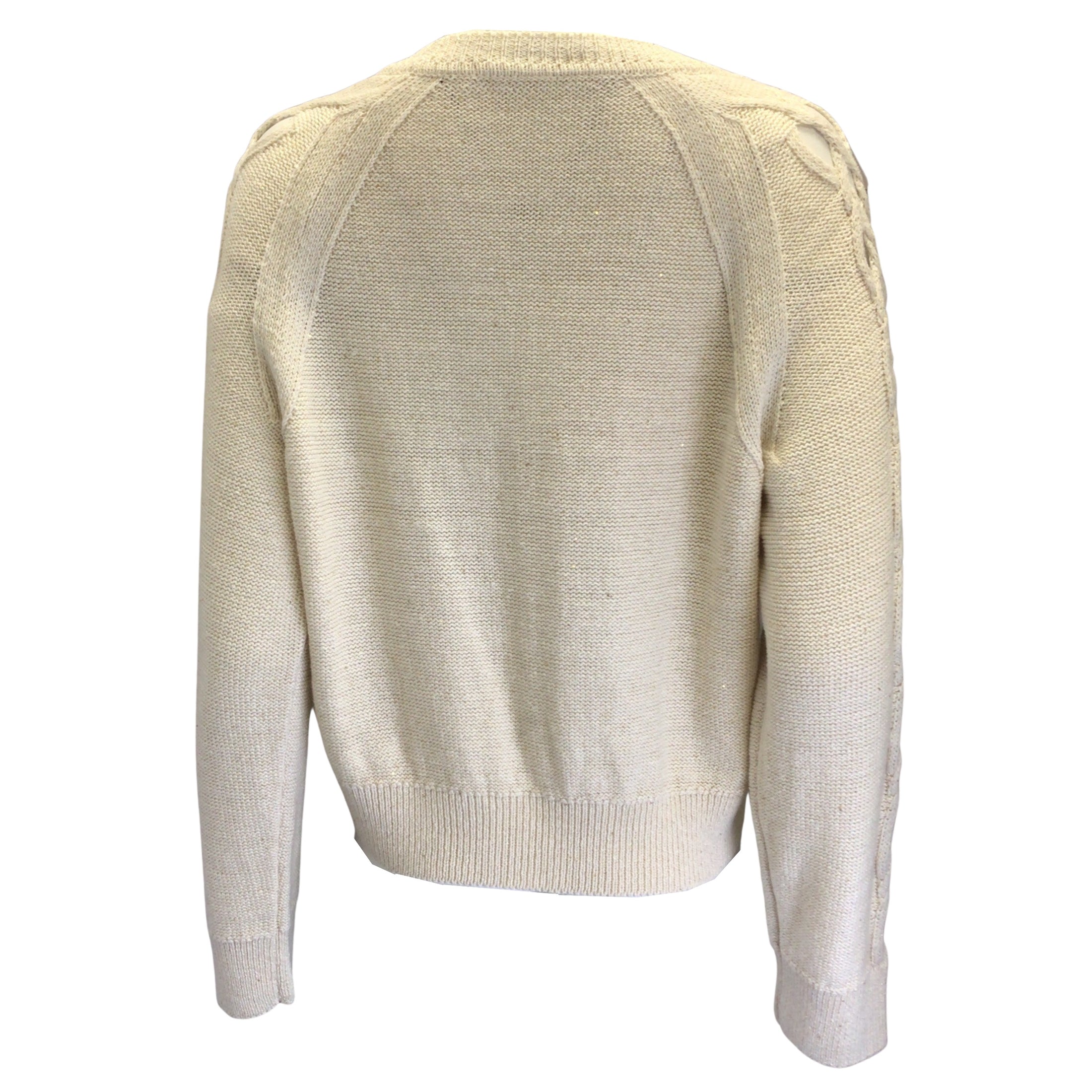 Lafayette 148 New York Cream / Gold Metallic Shimmer Button-down Linen Knit Cardigan Sweater