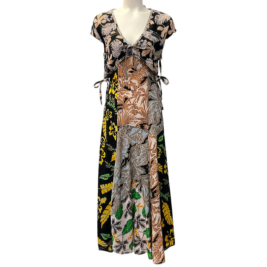 3.1 Phillip Lim Black Floral Print Patchwork Long Dress
