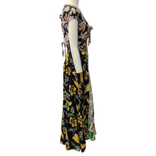 3.1 Phillip Lim Black Floral Print Patchwork Long Dress
