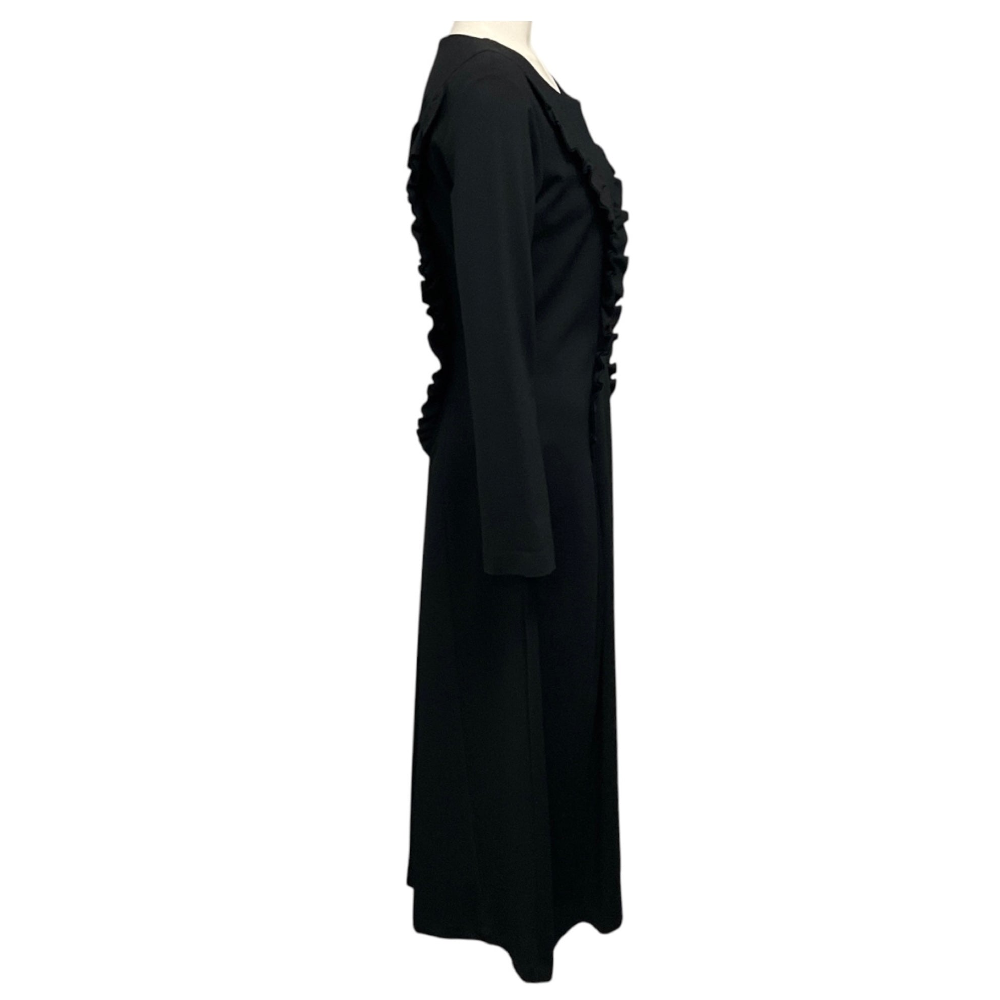 MeiMeij Black Ruffled Long Sleeved Jersey Stretch Midi Dress