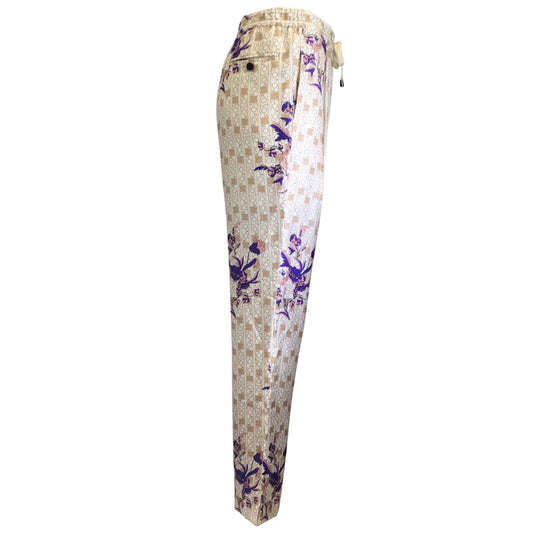 Snow Xue Gao Beige / Purple Multi Bleeker Floral Print Silk Pants