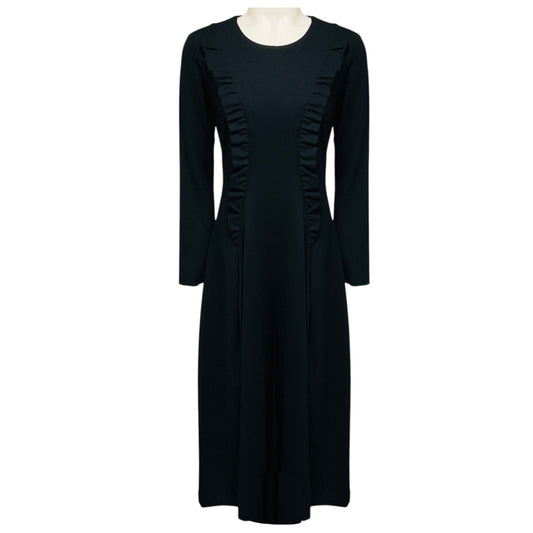 MeiMeij Black Ruffled Long Sleeved Jersey Stretch Midi Dress