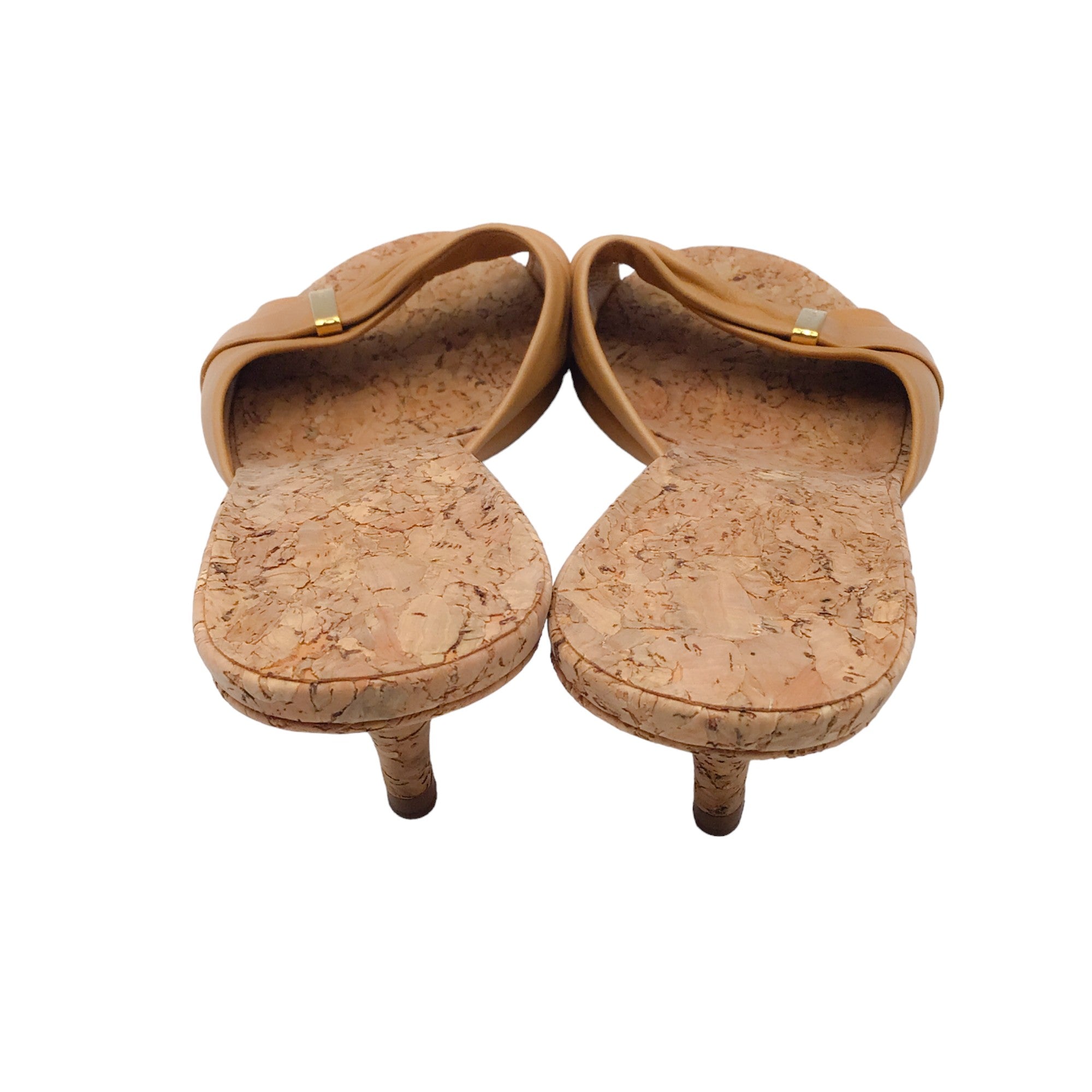 Chanel Tan Leather and Cork Kitten Heel Sandals