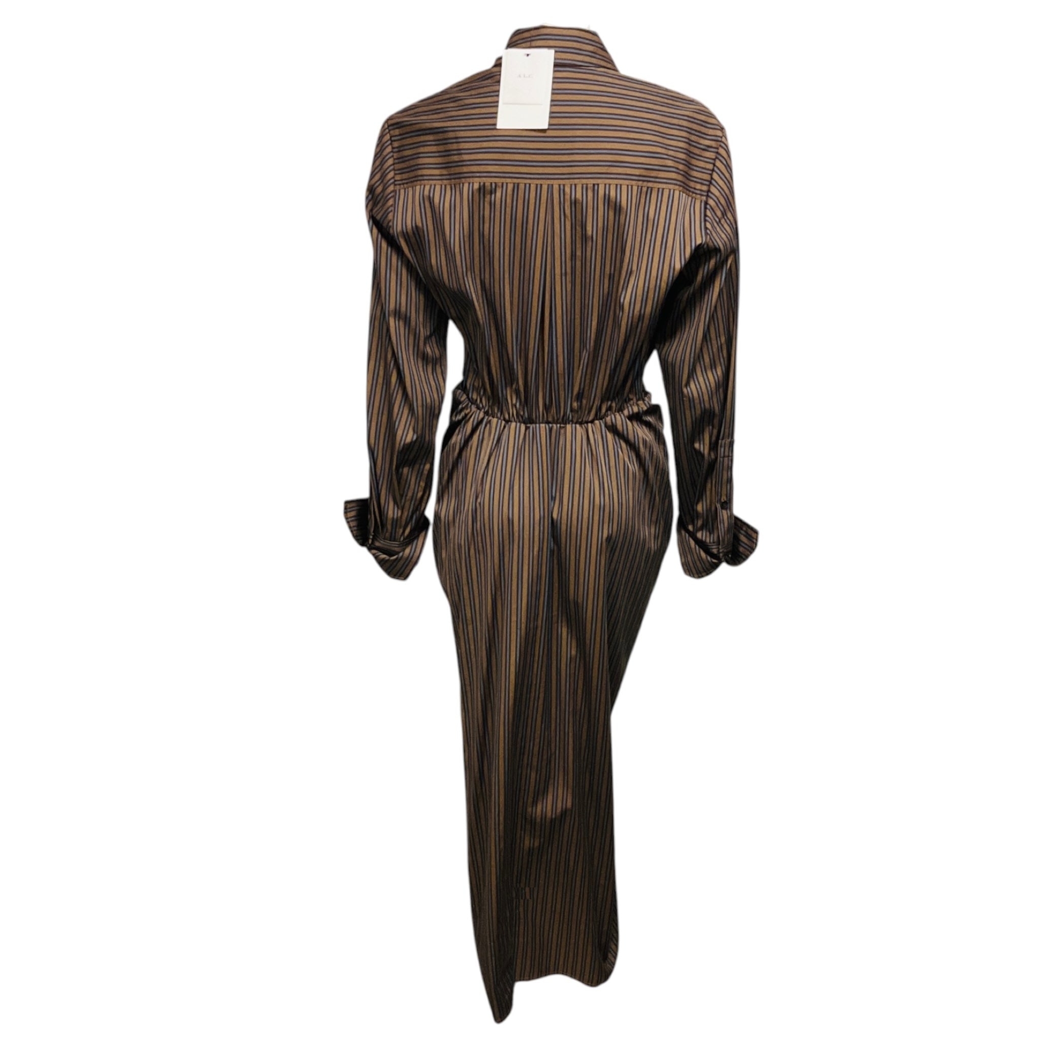 A.L.C. Brown Multi Mila Striped Long Sleeve Midi Shirt Dress