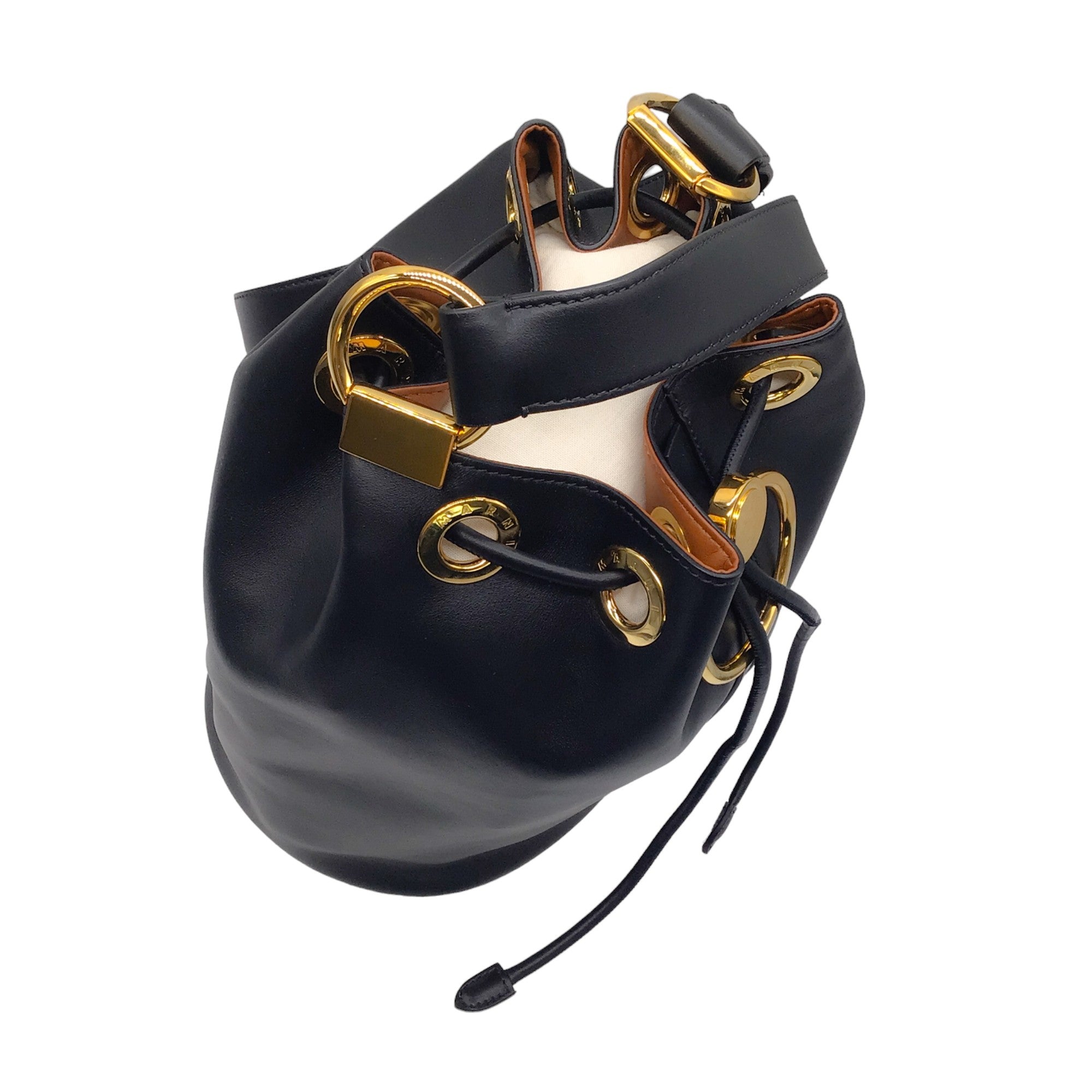 Marni Black / Gold Hardware Calfskin Leather Bucket Bag
