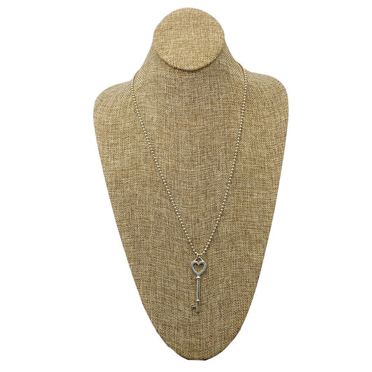 Tiffany & Co. Sterling Silver Large Heart Key Pendant Beaded Ball Chain Necklace