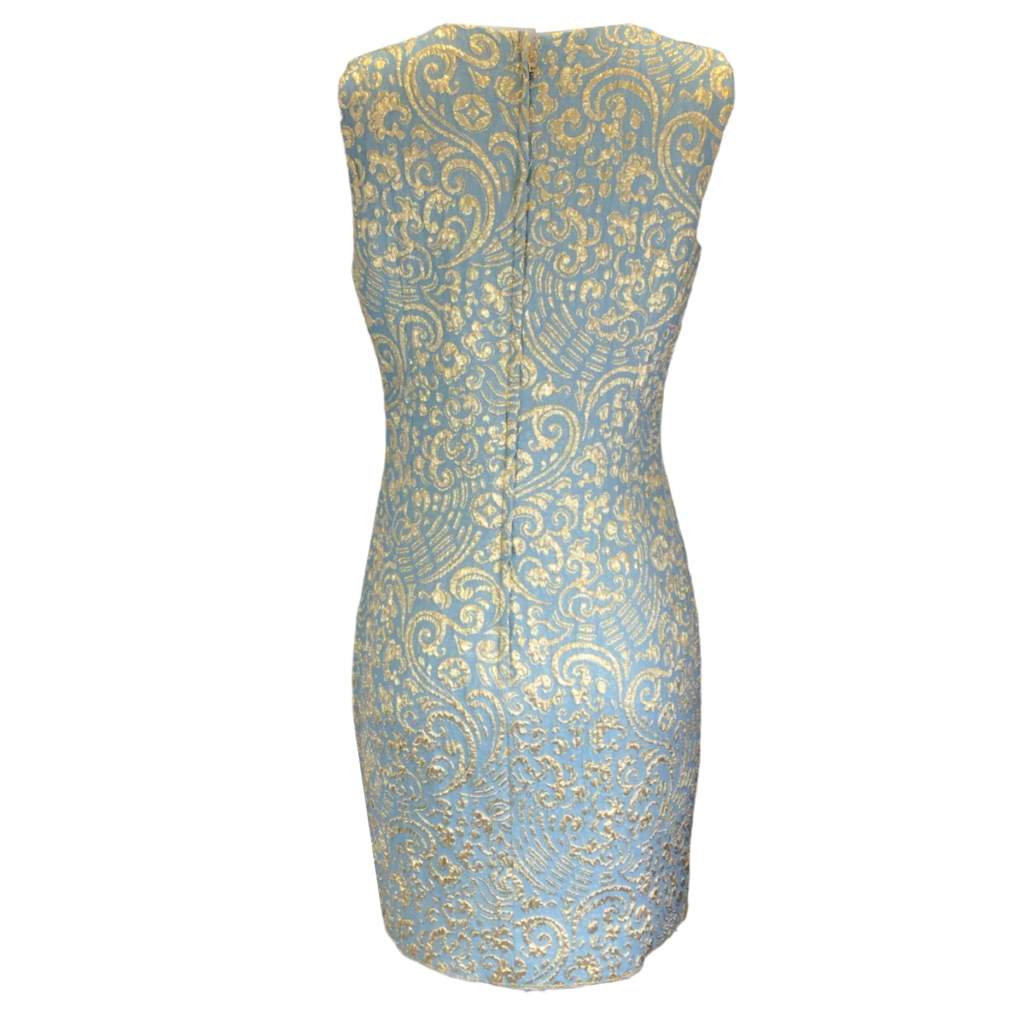 Dolce & Gabbana Light Blue / Gold Metallic Sleeveless Jacquard Midi Dress