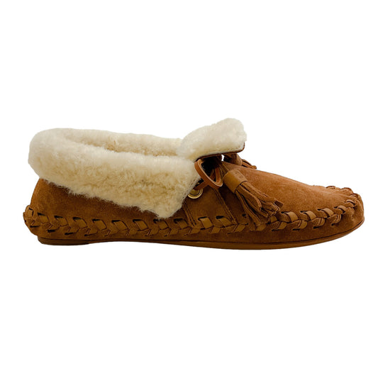 Celine Tan Suede and Shearling Marlou Moccasins