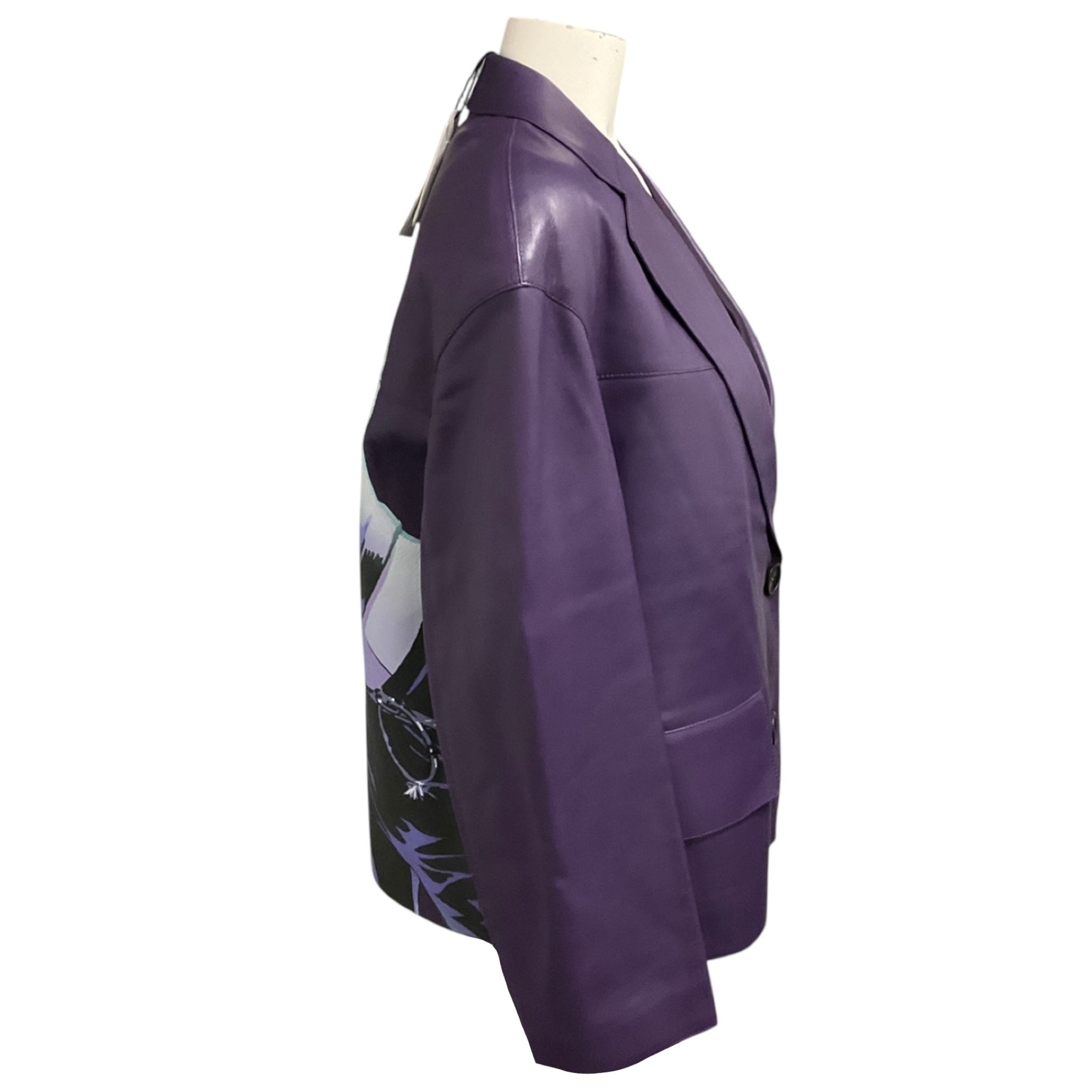 Lanvin Raisin Purple Catwoman Printed Lamb Leather Jacket