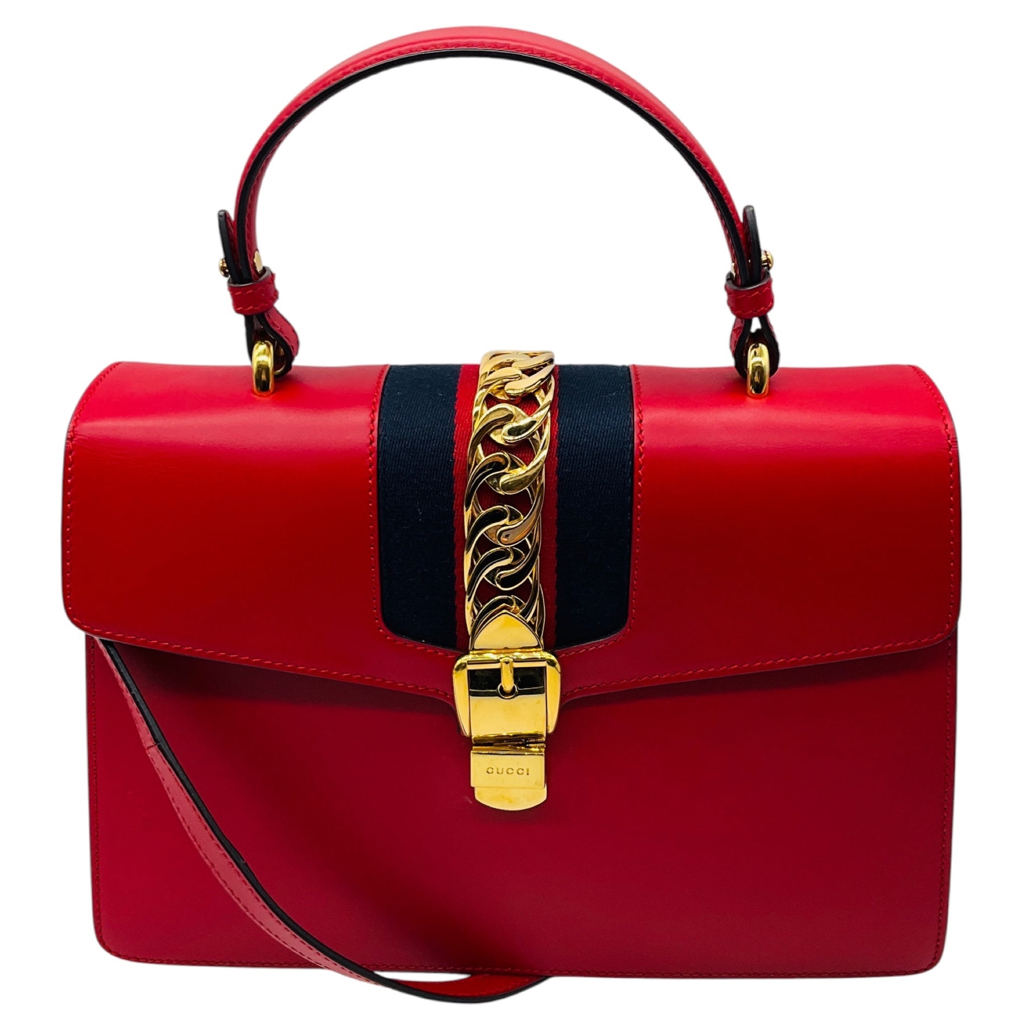 Gucci Red Calfskin Leather Medium Sylvie Two Way Top Handle Bag