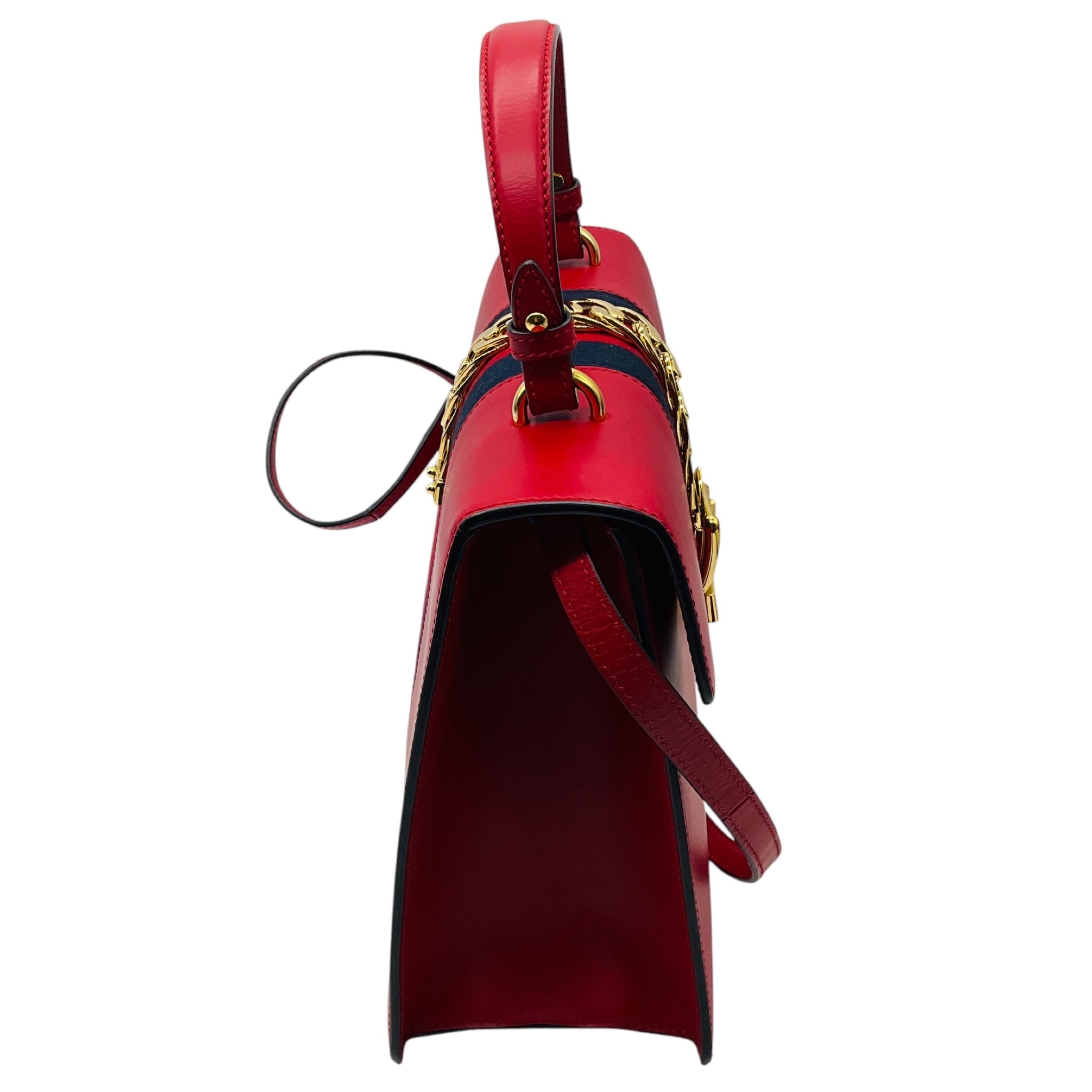 Gucci Red Calfskin Leather Medium Sylvie Two Way Top Handle Bag