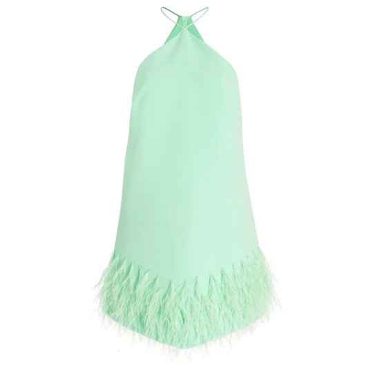 Alexis Mint Green Bristal Feather Trim Mini Dress