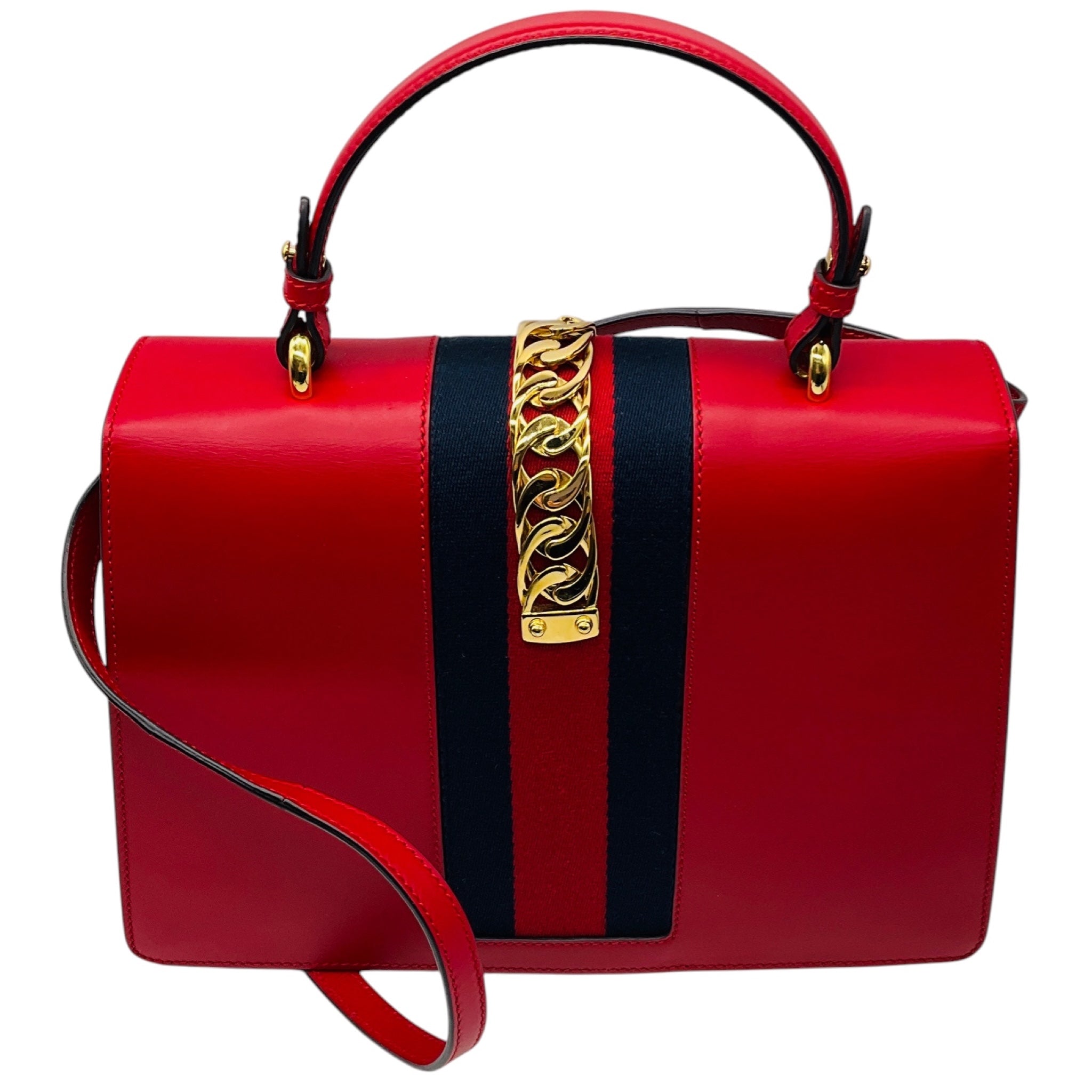 Gucci Red Calfskin Leather Medium Sylvie Two Way Top Handle Bag