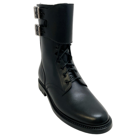 Celine Black Leather Ranger Lace Up Boots with Buckle Cuff