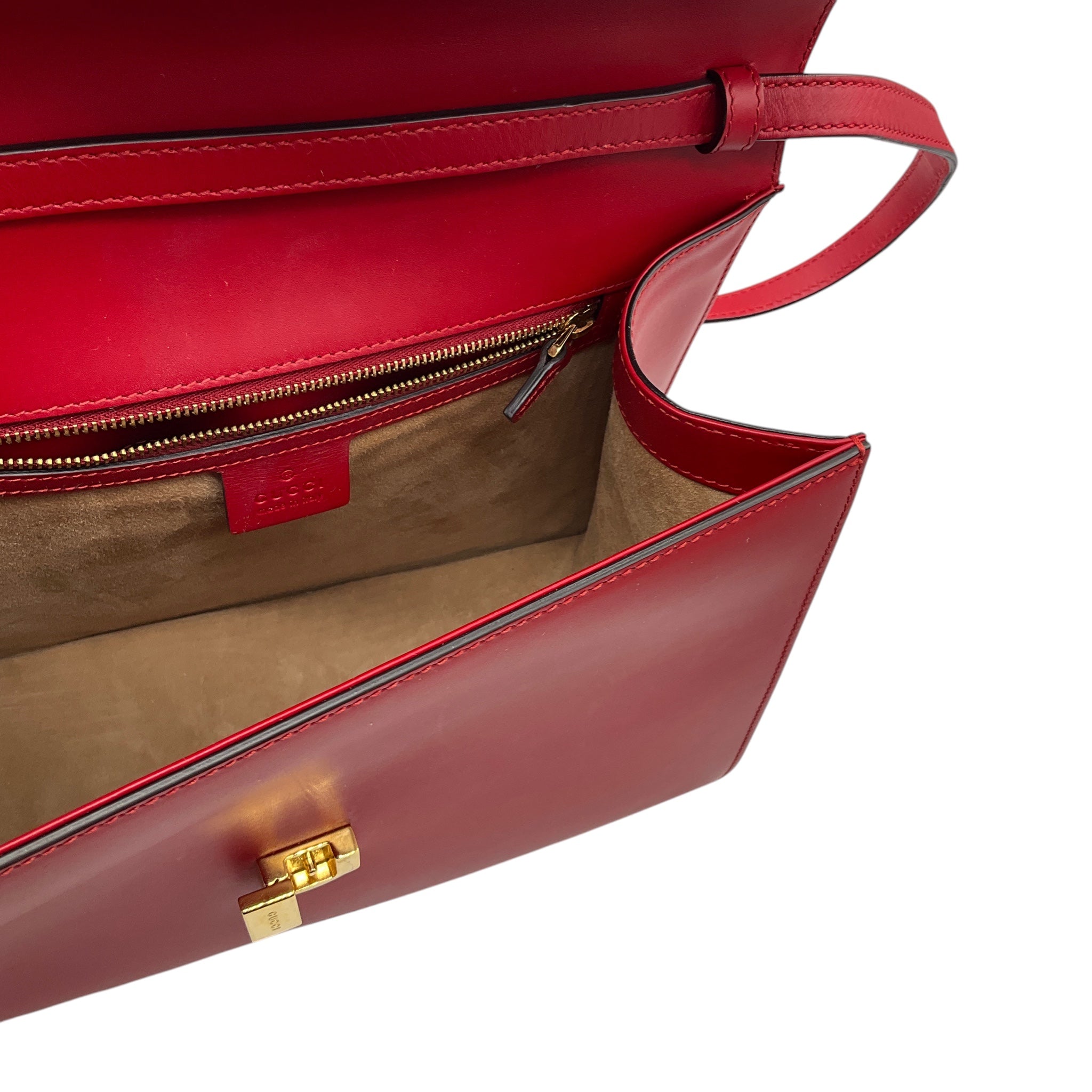 Gucci Red Calfskin Leather Medium Sylvie Two Way Top Handle Bag