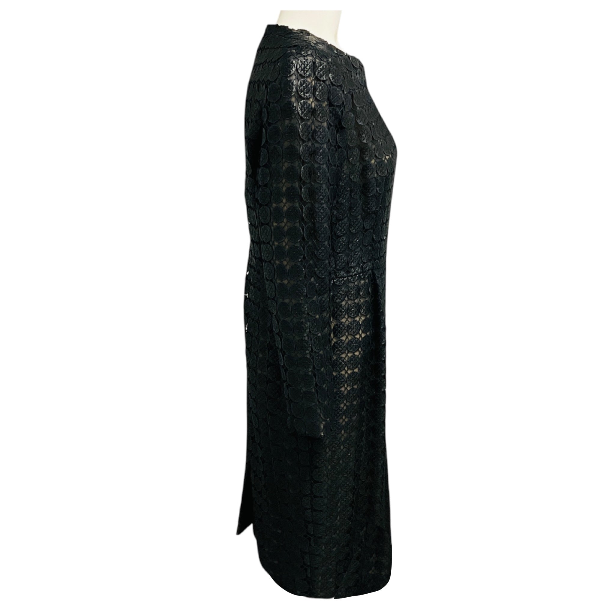 Giambattista Valli Black Circle Embroidered Lace Long Sleeved Midi Dress