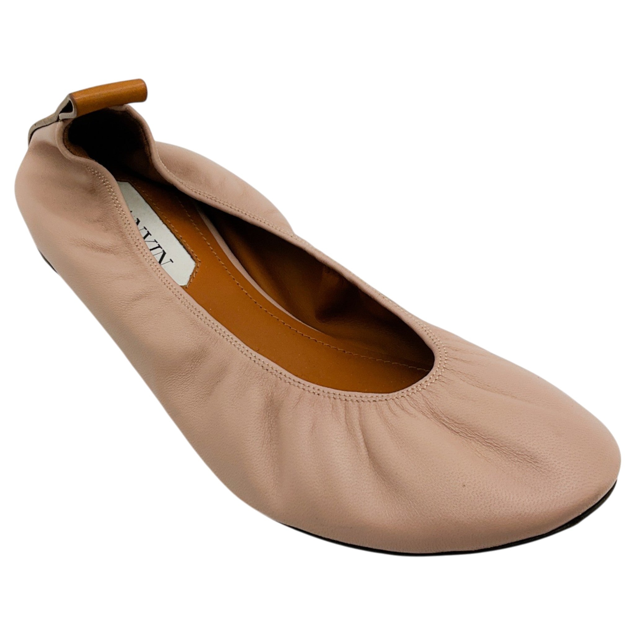 Lanvin Blush Leather Ruch Detailed Ballerina Flats
