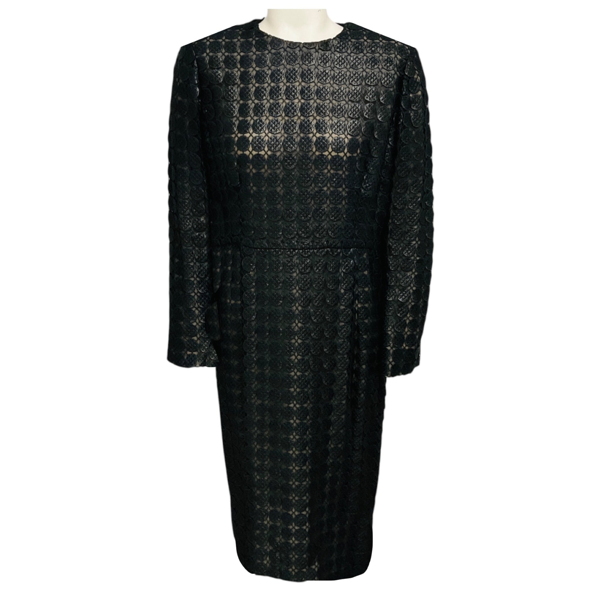 Giambattista Valli Black Circle Embroidered Lace Long Sleeved Midi Dress