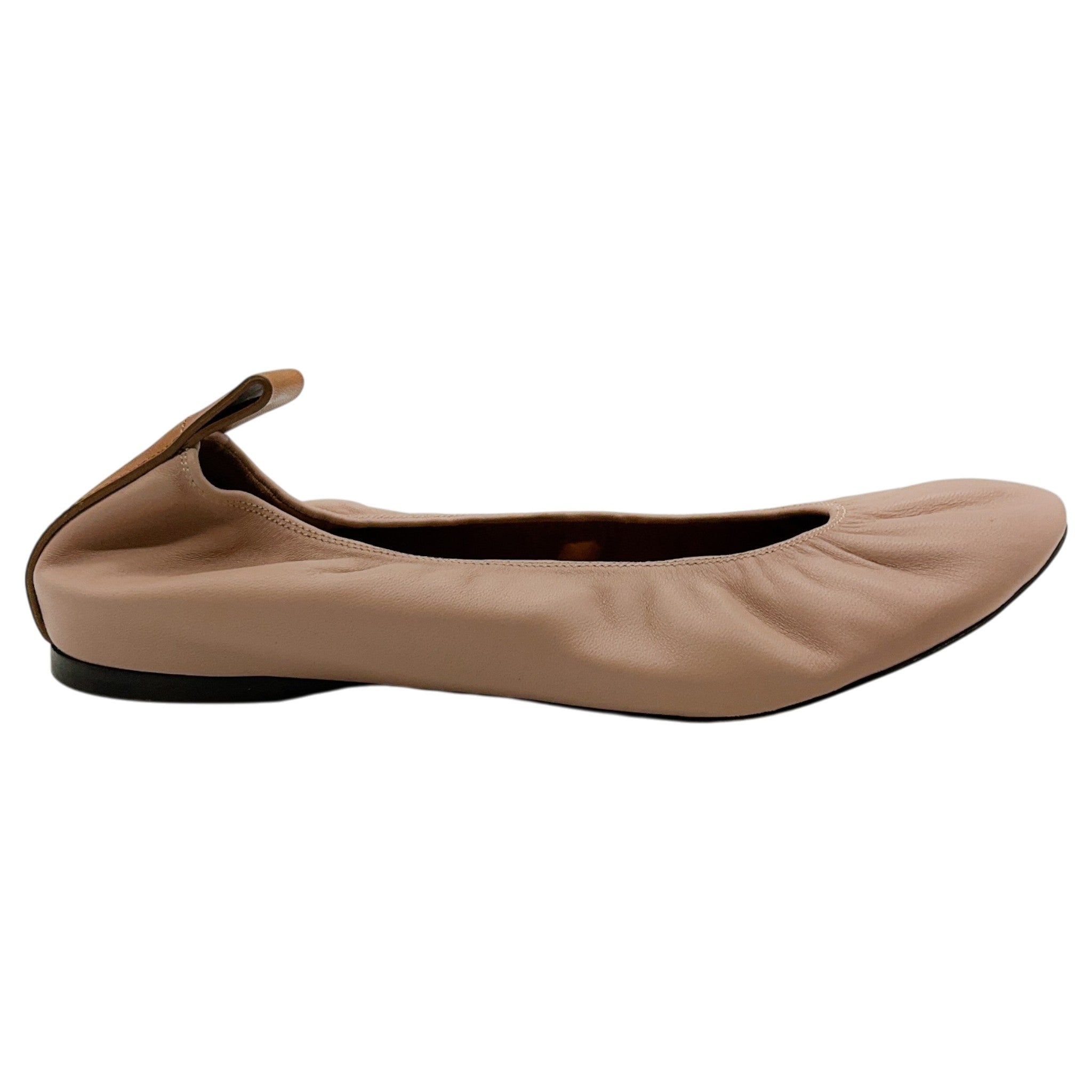 Lanvin Blush Leather Ruch Detailed Ballerina Flats