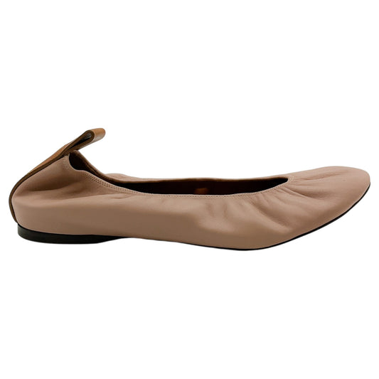 Lanvin Blush Leather Ruch Detailed Ballerina Flats