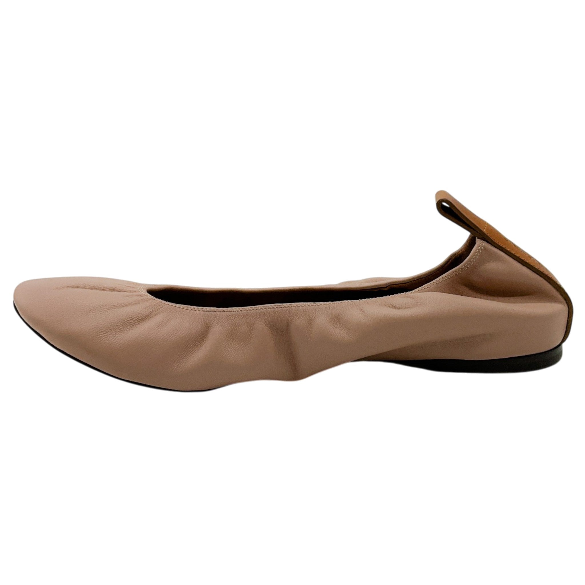 Lanvin Blush Leather Ruch Detailed Ballerina Flats
