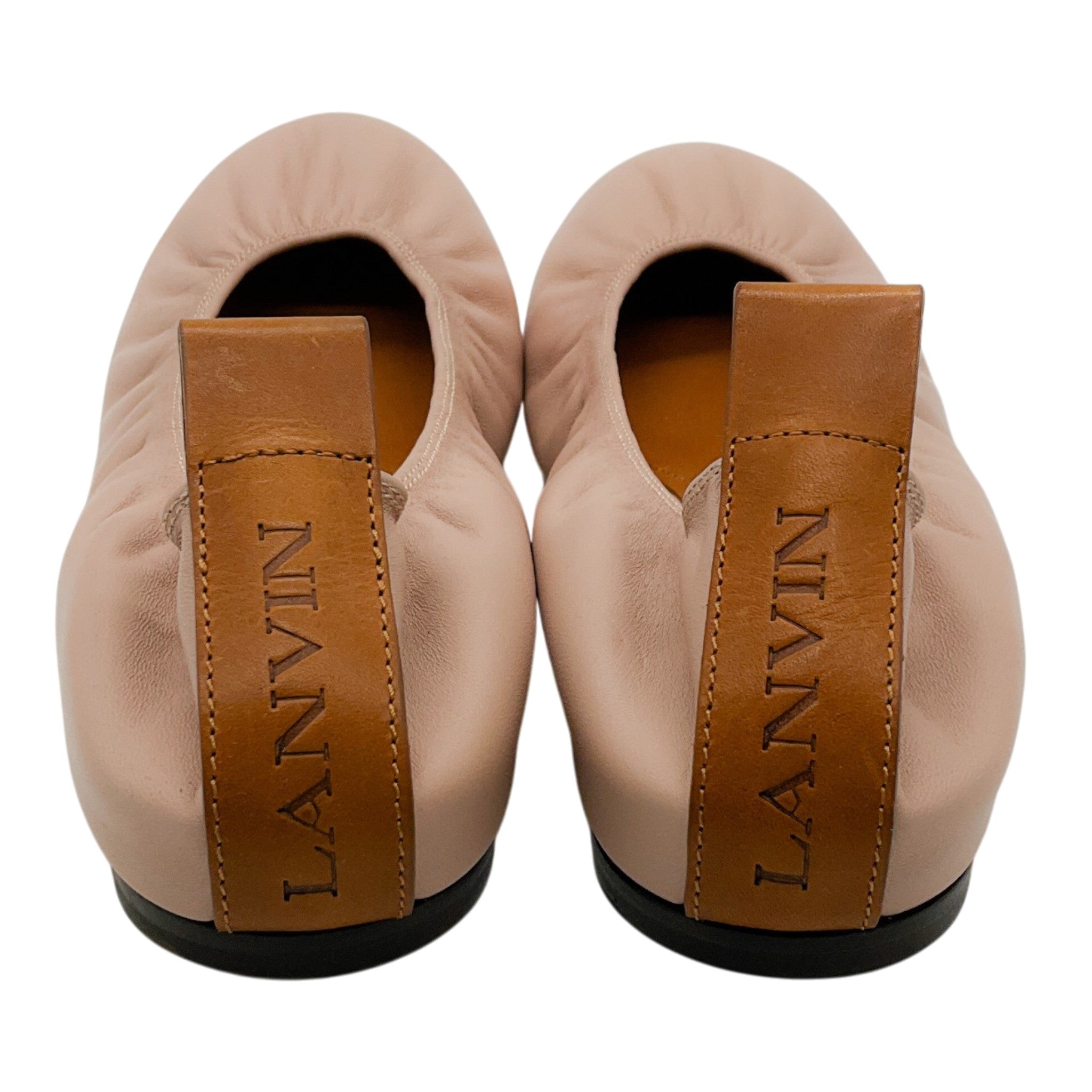 Lanvin Blush Leather Ruch Detailed Ballerina Flats