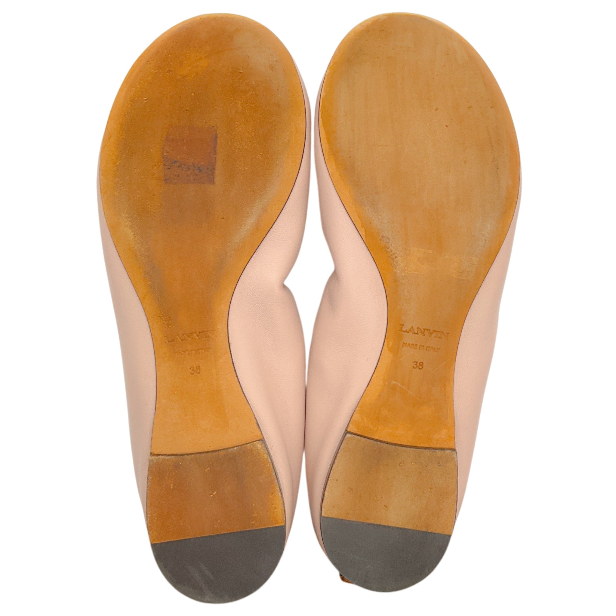 Lanvin Blush Leather Ruch Detailed Ballerina Flats