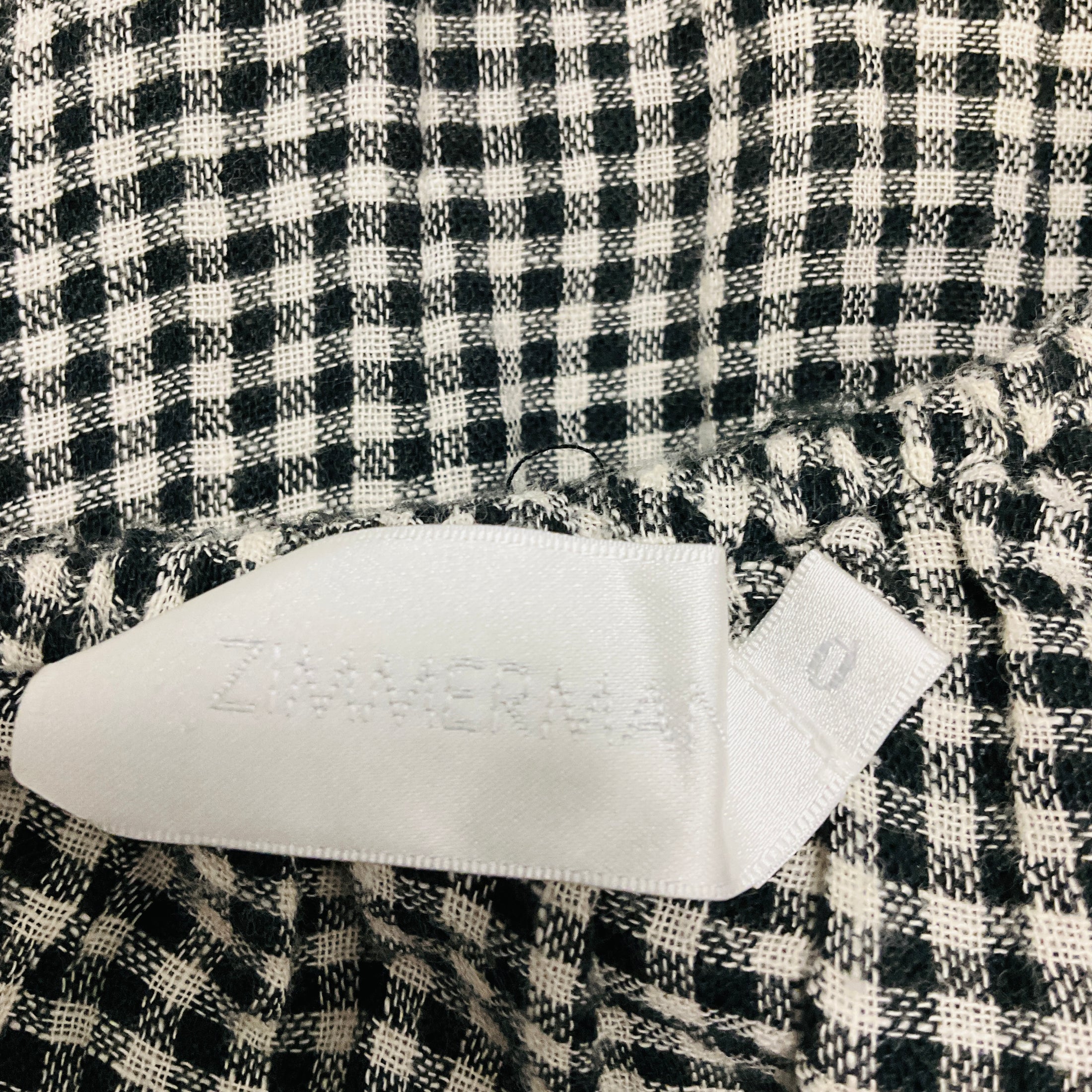 Zimmermann Black / White Gingham Check One Shoulder Linen Dress with Belt
