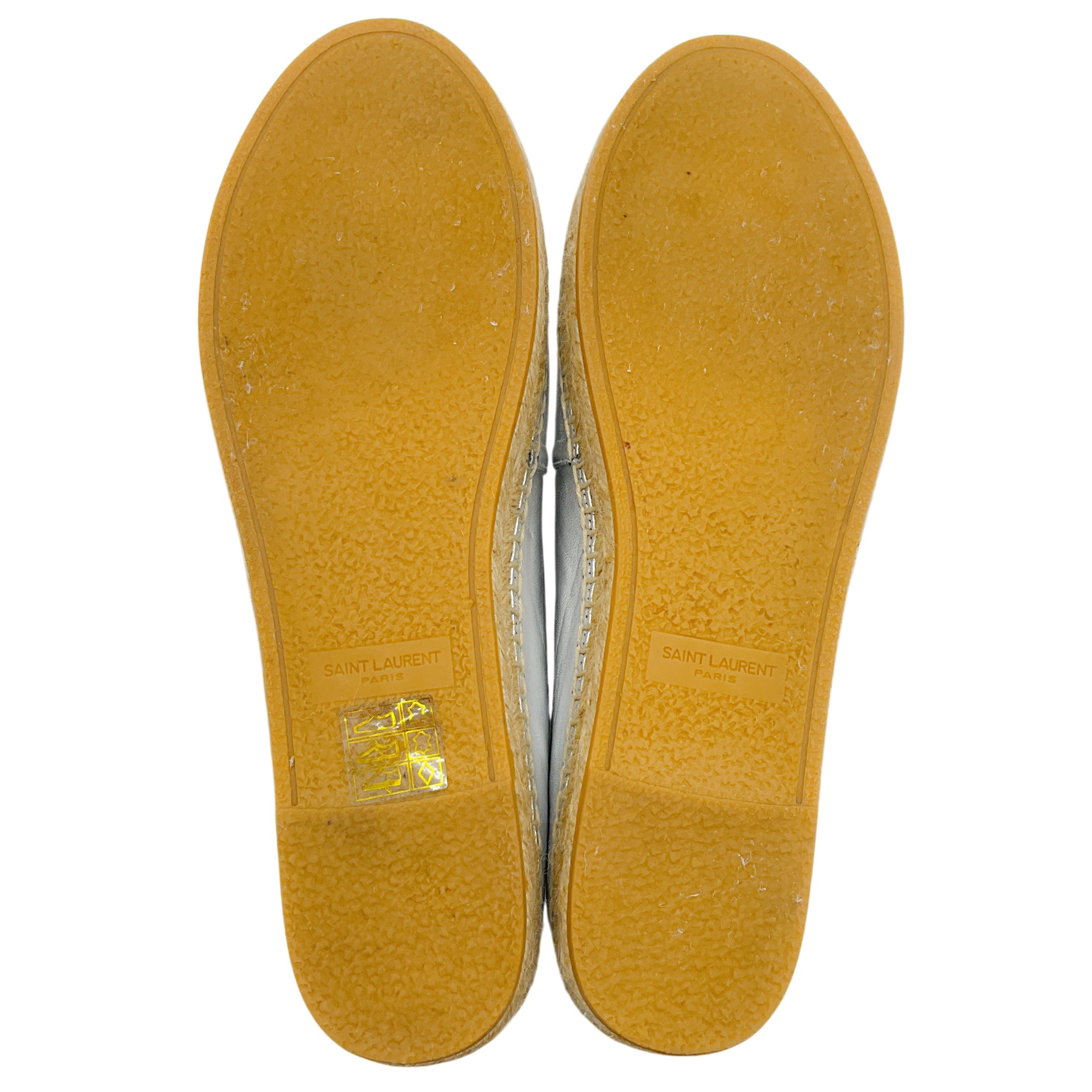 Yves Saint Laurent Silver Metallic Leather Flat Espadrilles