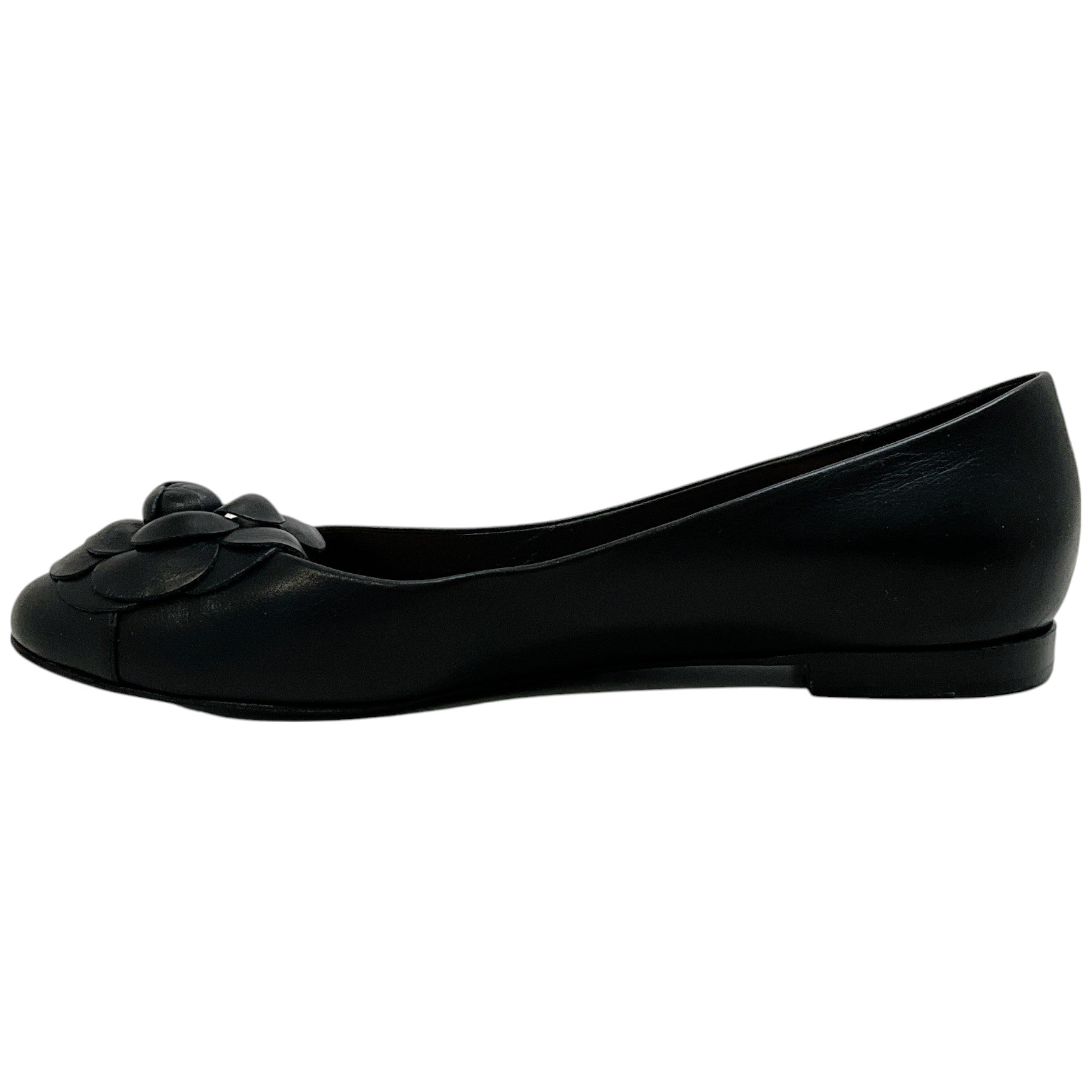 Chanel Black Leather Ballet Flats with Camellia