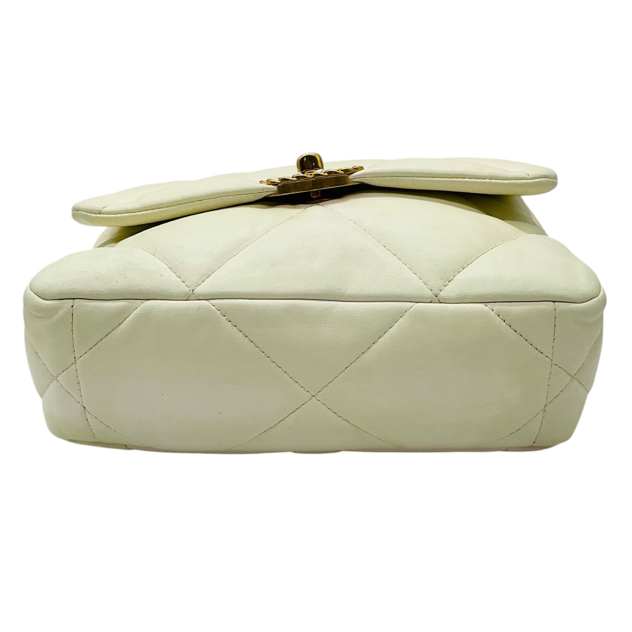Chanel Cream CC Logo Quilted Leather Medium Chanel 19 Flap Shoulder Bag with Chain Straps and Mixed Metal Hardware