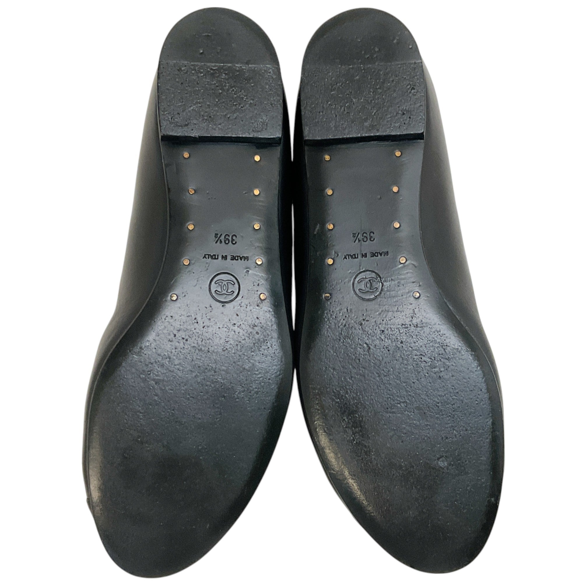 Chanel Black Leather Ballet Flats with Camellia