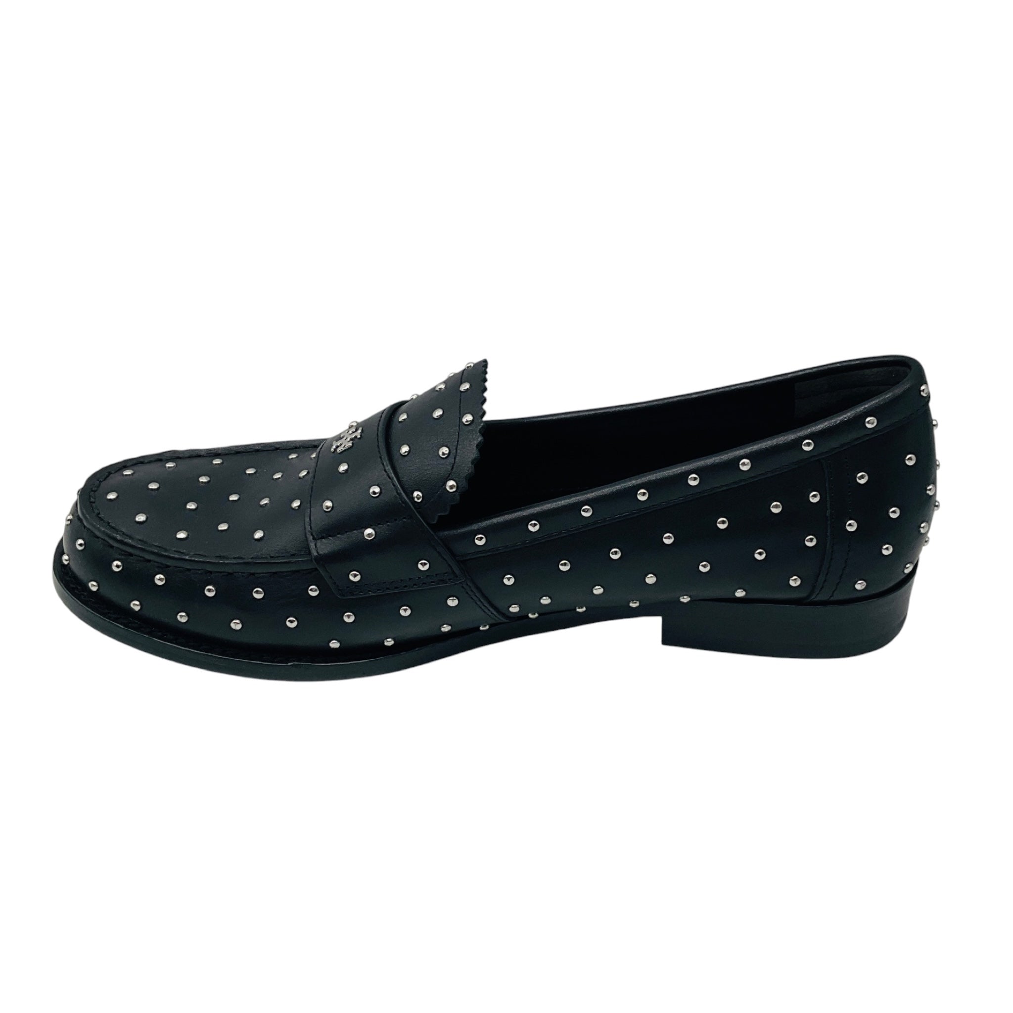 Tory Burch Black / Silver Studded Classic Leather Loafers