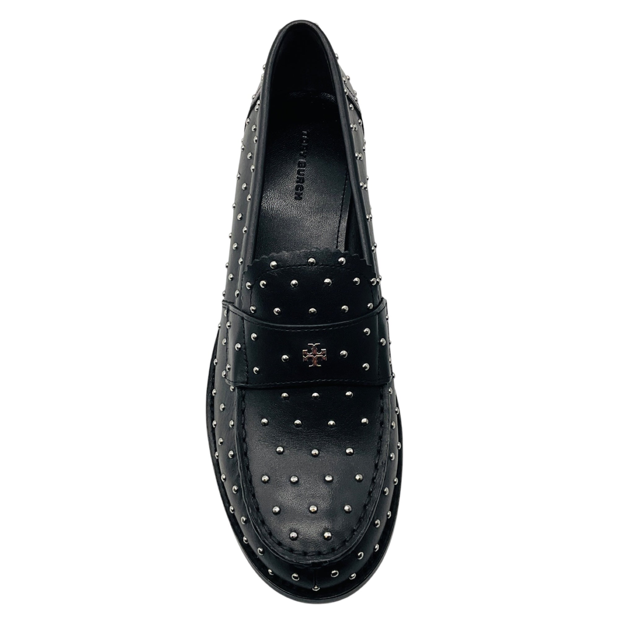 Tory Burch Black / Silver Studded Classic Leather Loafers