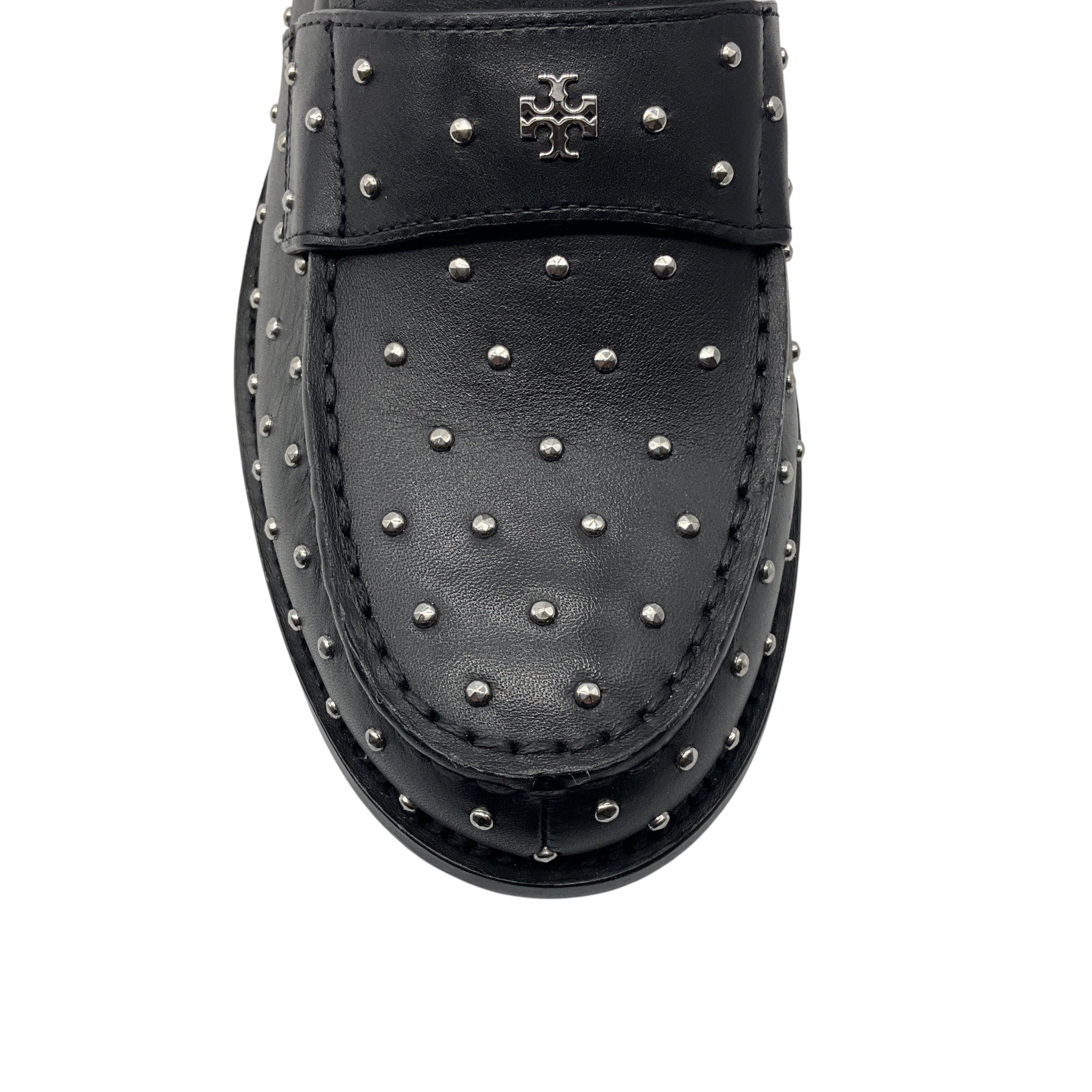 Tory Burch Black / Silver Studded Classic Leather Loafers