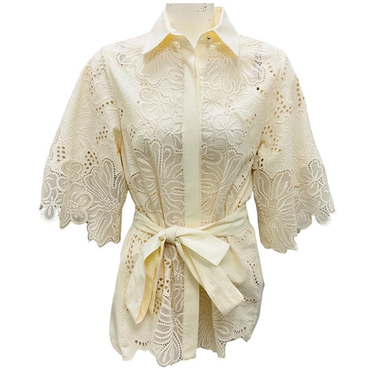 Elie Saab Off White Cotton Embroidered Shirt