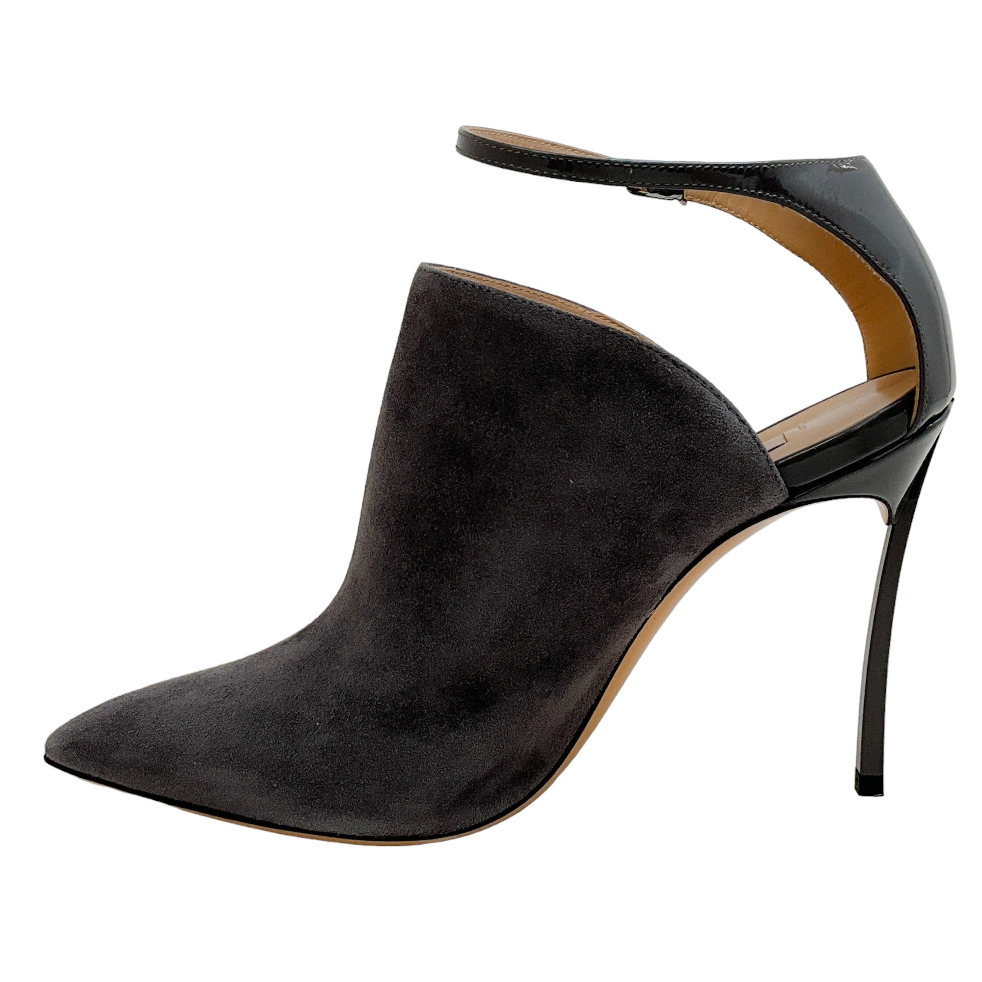 Casadei Gravity Grey Suede and Patent Ankle Strap Shooties