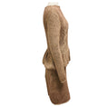 Load image into Gallery viewer, Genny Taupe / Gold Metallic Long Sleeved Shimmer Knit Peplum Midi Dress
