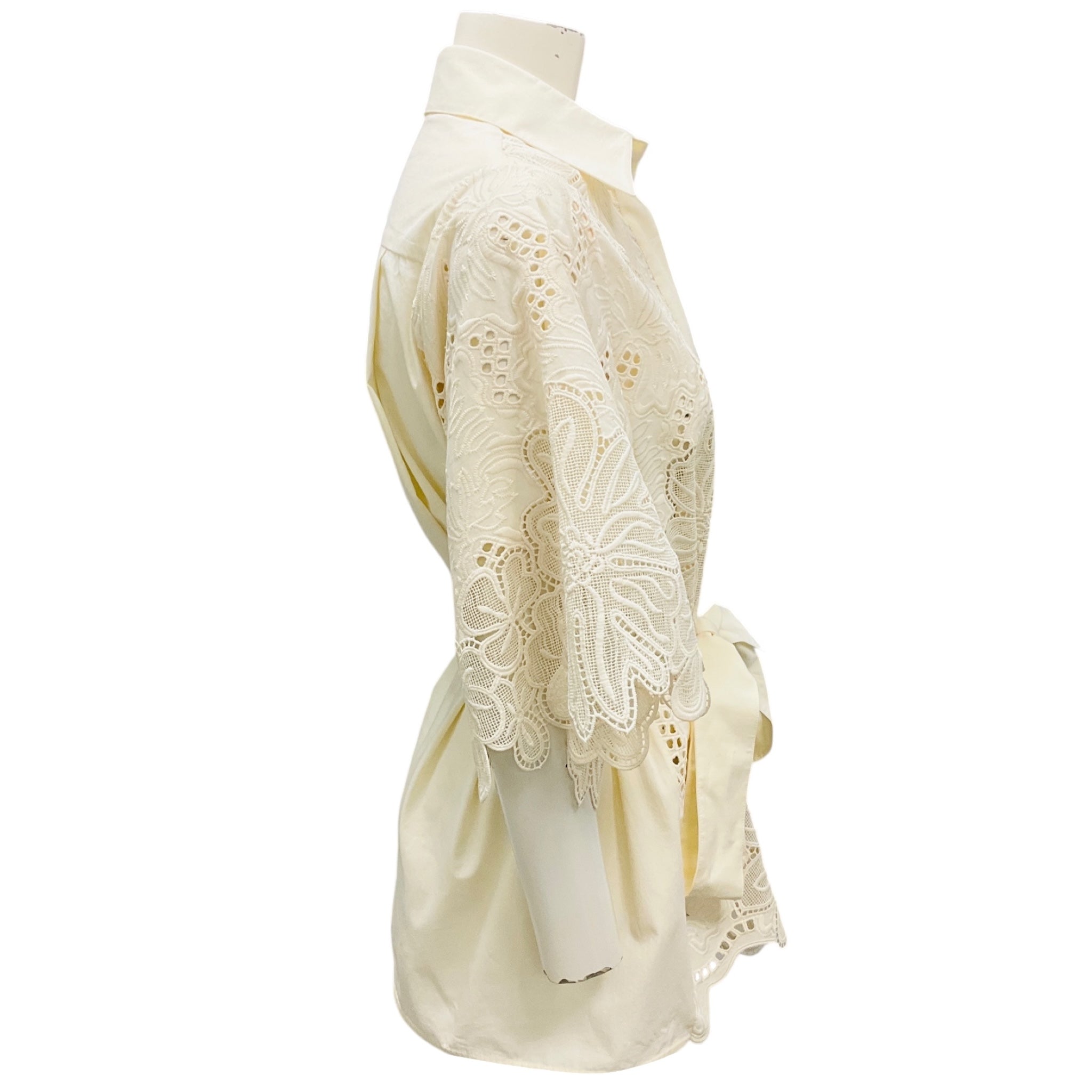 Elie Saab Off White Cotton Embroidered Shirt